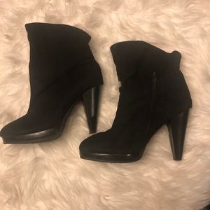 Diba black faux suede bootie heels